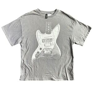 H&M Divided Nirvana Guitar Graphic T-Shirt Gray Mens XXS Oversized Band Tee 2024